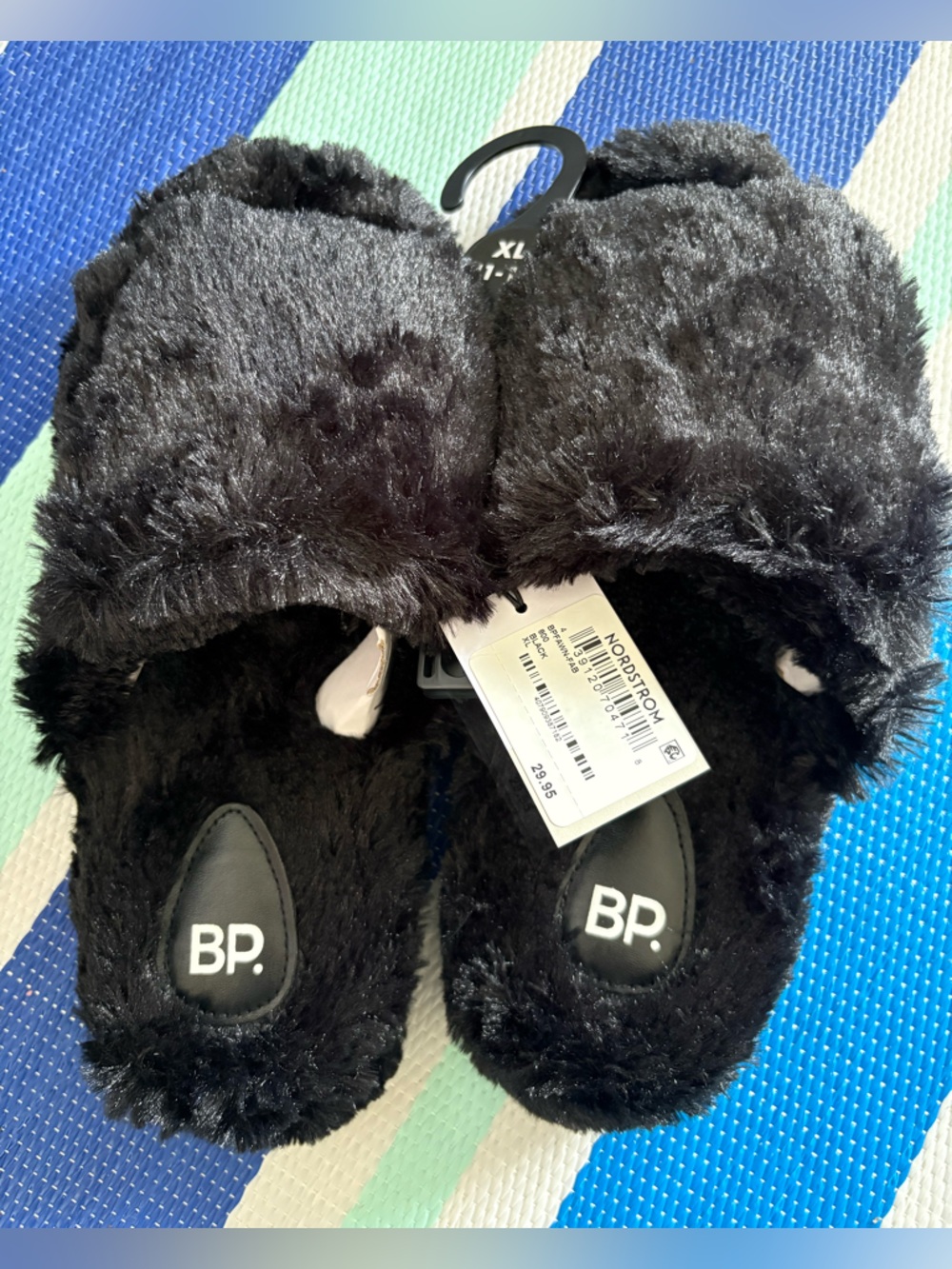 bp Black Faux Fur Slide Slippers